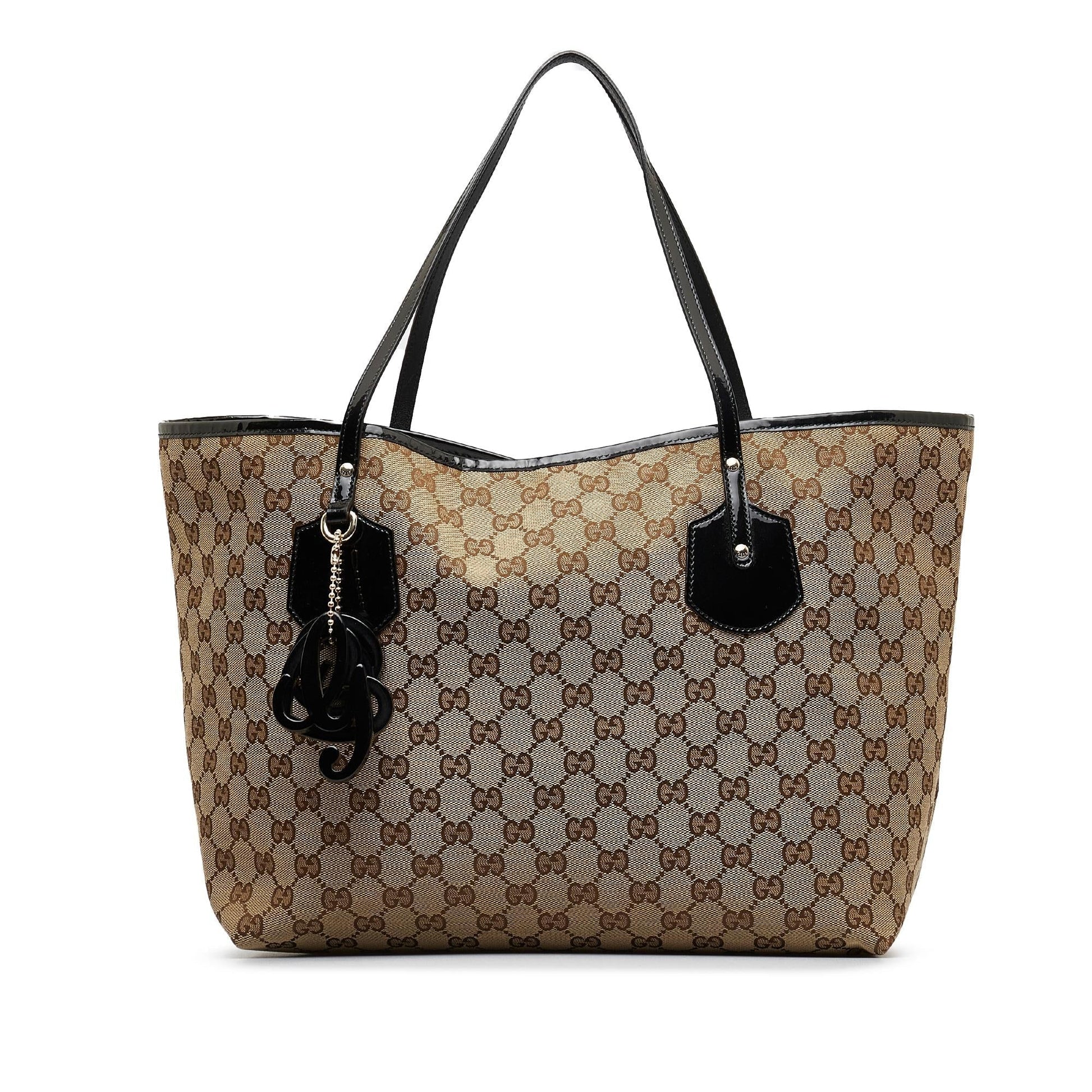 Gucci GG Jolie SHG-ggwp6Z Leather Canvas Patent Black Tote Bag