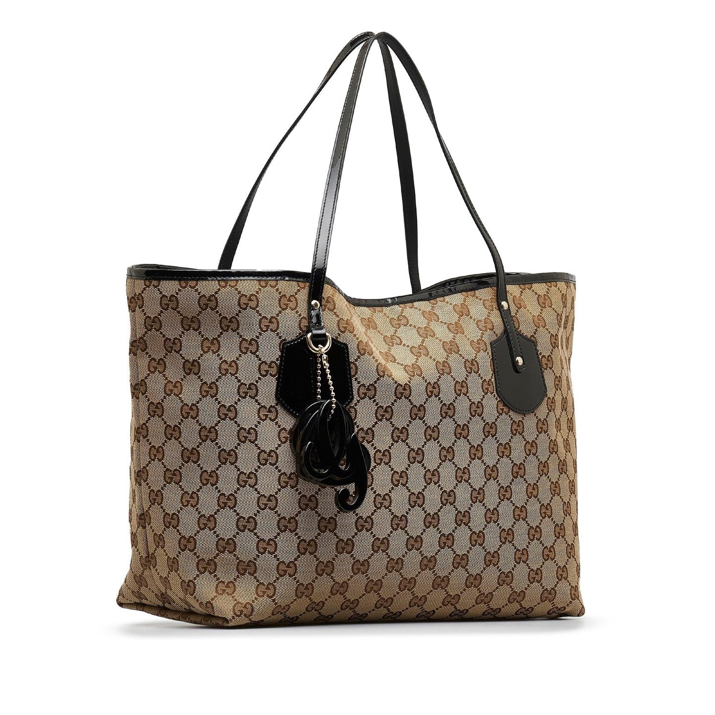 Gucci GG Jolie SHG-ggwp6Z Leather Canvas Patent Black Tote Bag