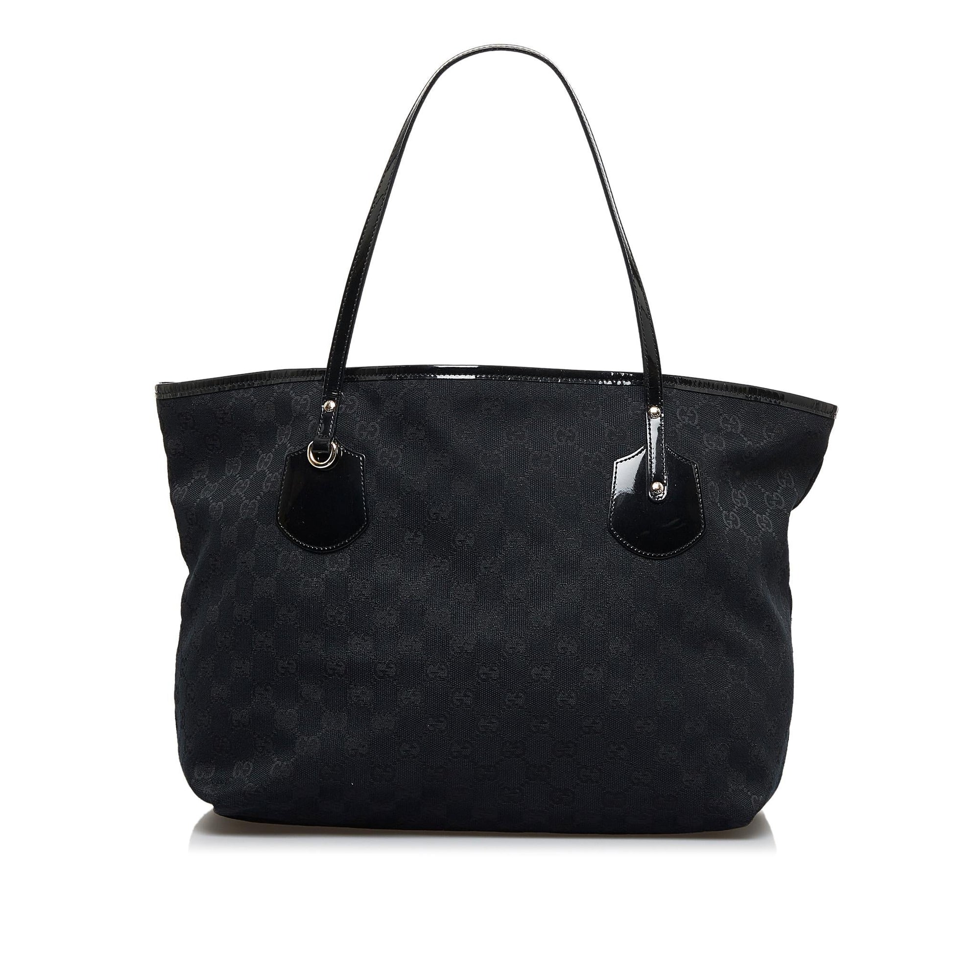 Gucci GG Jolie SHG-jsIzCh Leather Canvas Patent Black Tote Bag