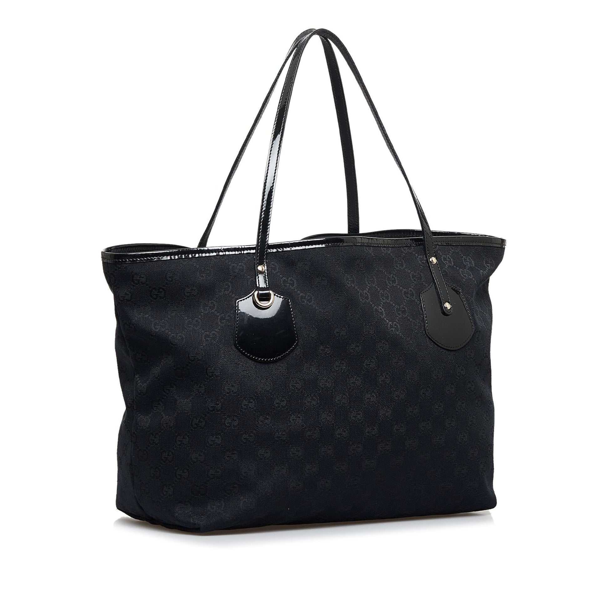 Gucci GG Jolie SHG-jsIzCh Leather Canvas Patent Black Tote Bag