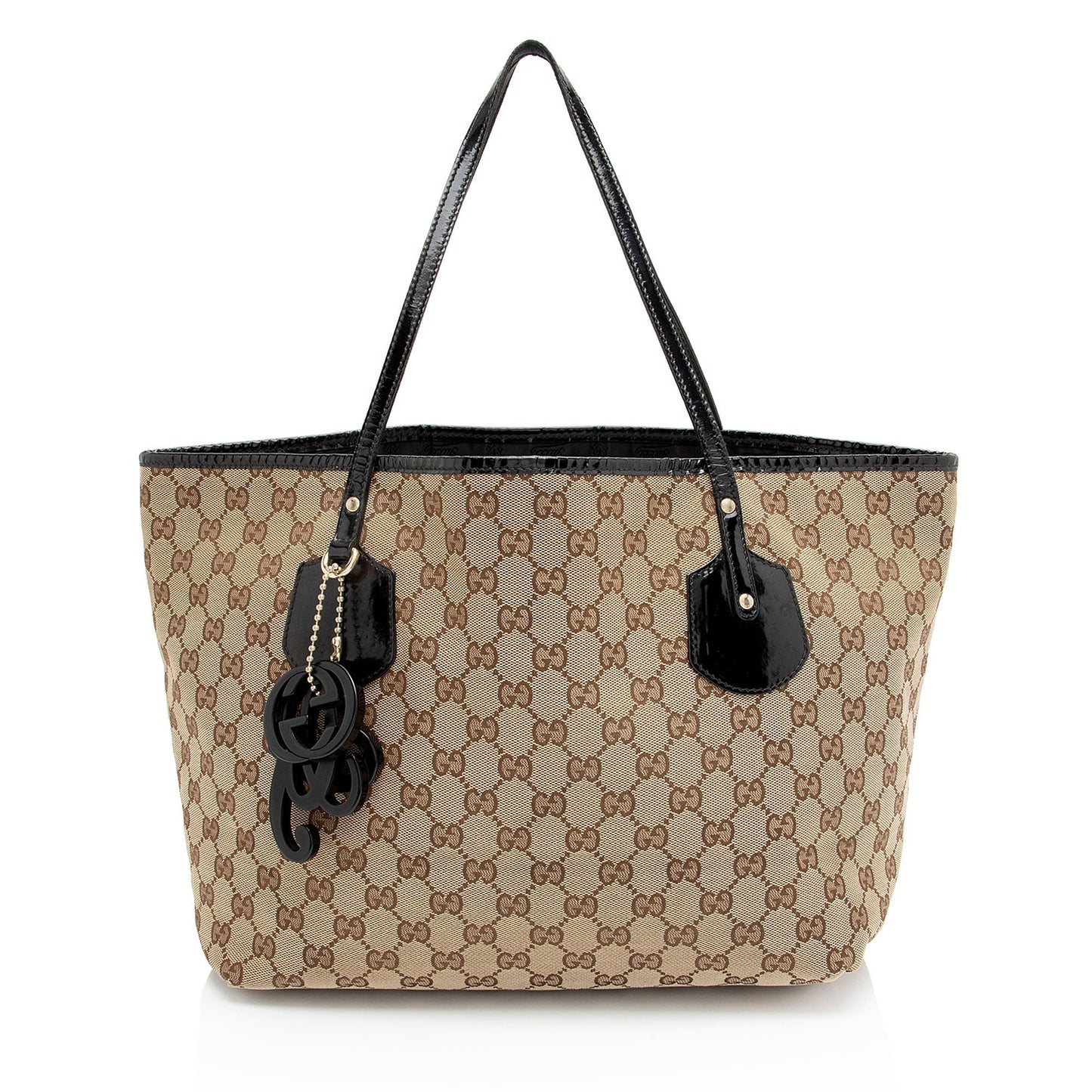 Gucci GG Jolie SHF-ts1Qcb Leather Canvas Patent Black Tote Bag