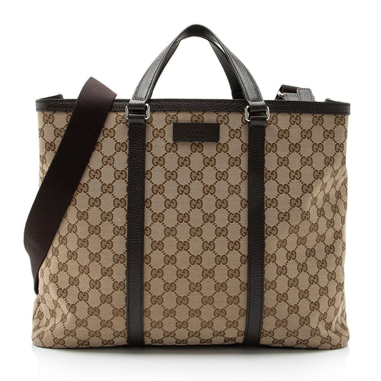 Gucci GG Joy SHF-W3Bfu5 Leather Canvas Brown Beige Tote Bag
