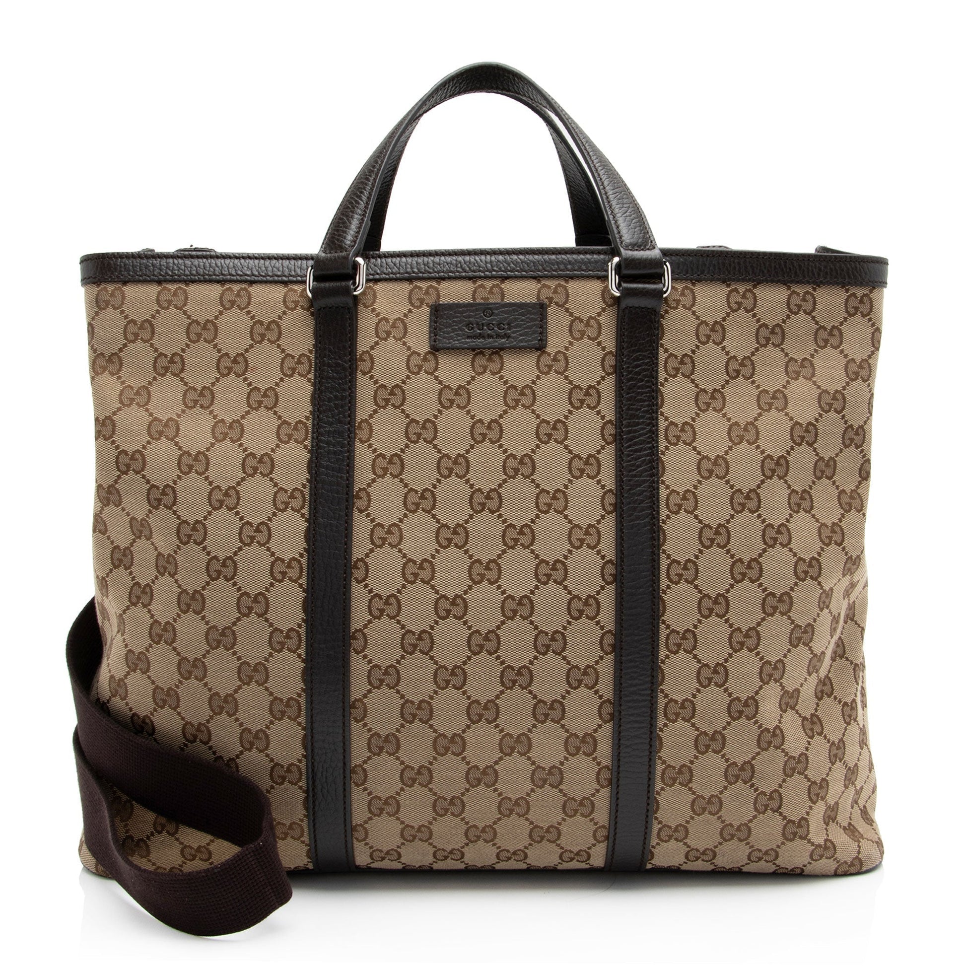 Gucci GG Joy SHF-bVgoZN Leather Canvas Brown Beige Tote Bag
