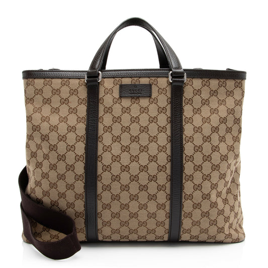 Gucci GG Joy SHF-bVgoZN Leather Canvas Brown Beige Tote Bag
