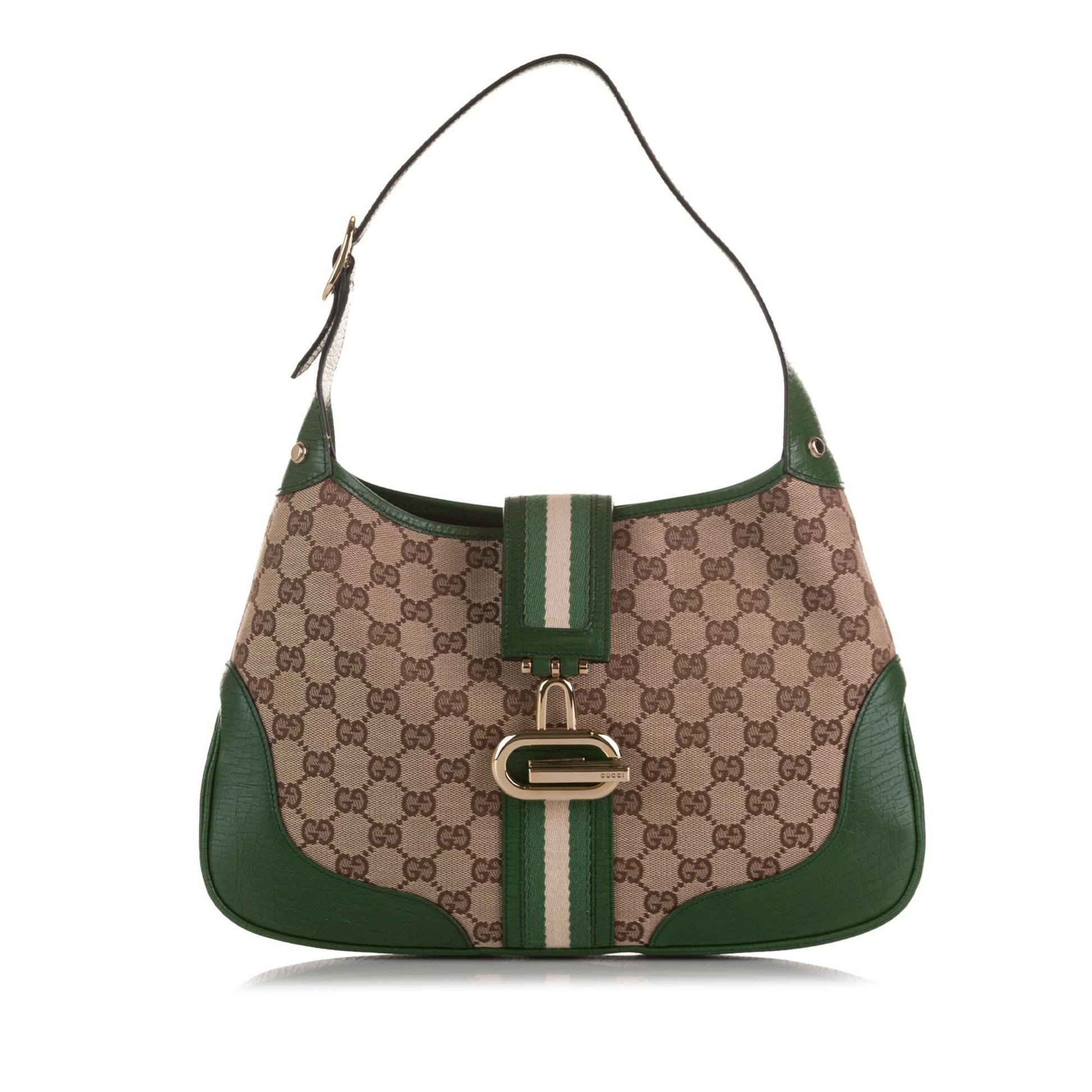 Gucci GG Junco SHG-m2iTs8 Canvas Calf Brown Green Shoulder Bag
