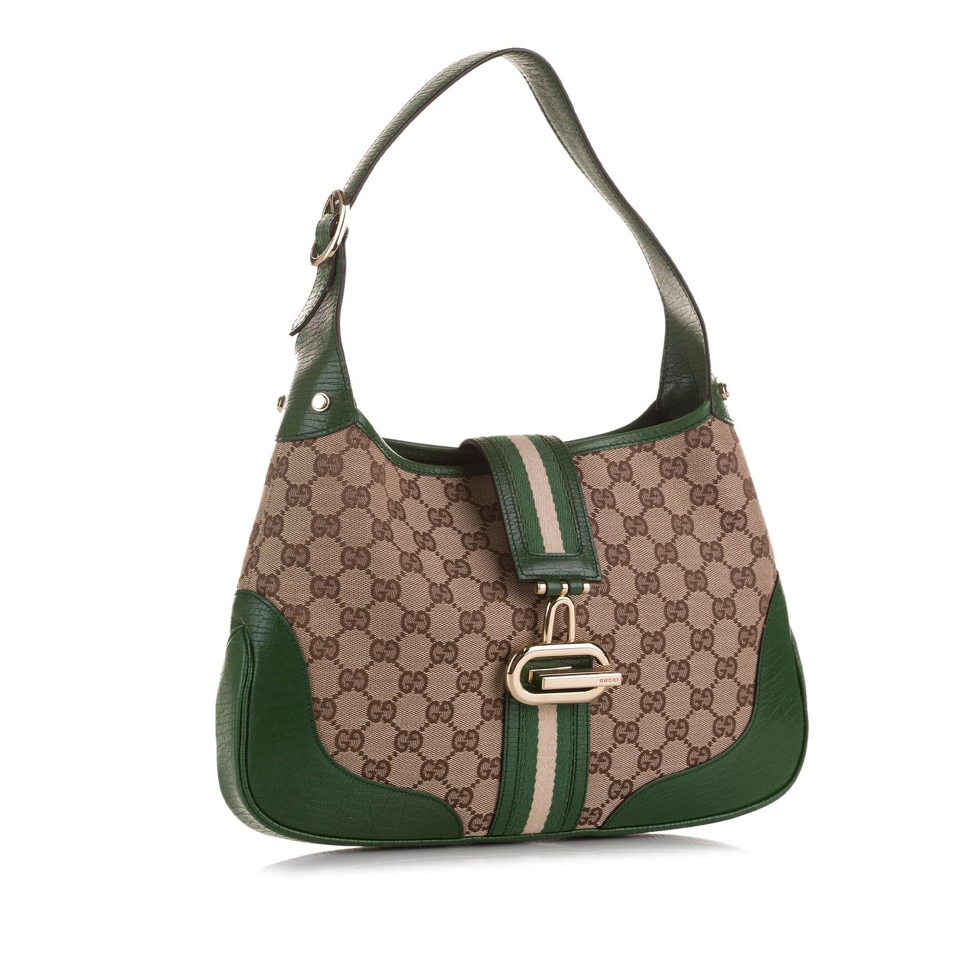 Gucci GG Junco SHG-m2iTs8 Canvas Calf Brown Green Shoulder Bag