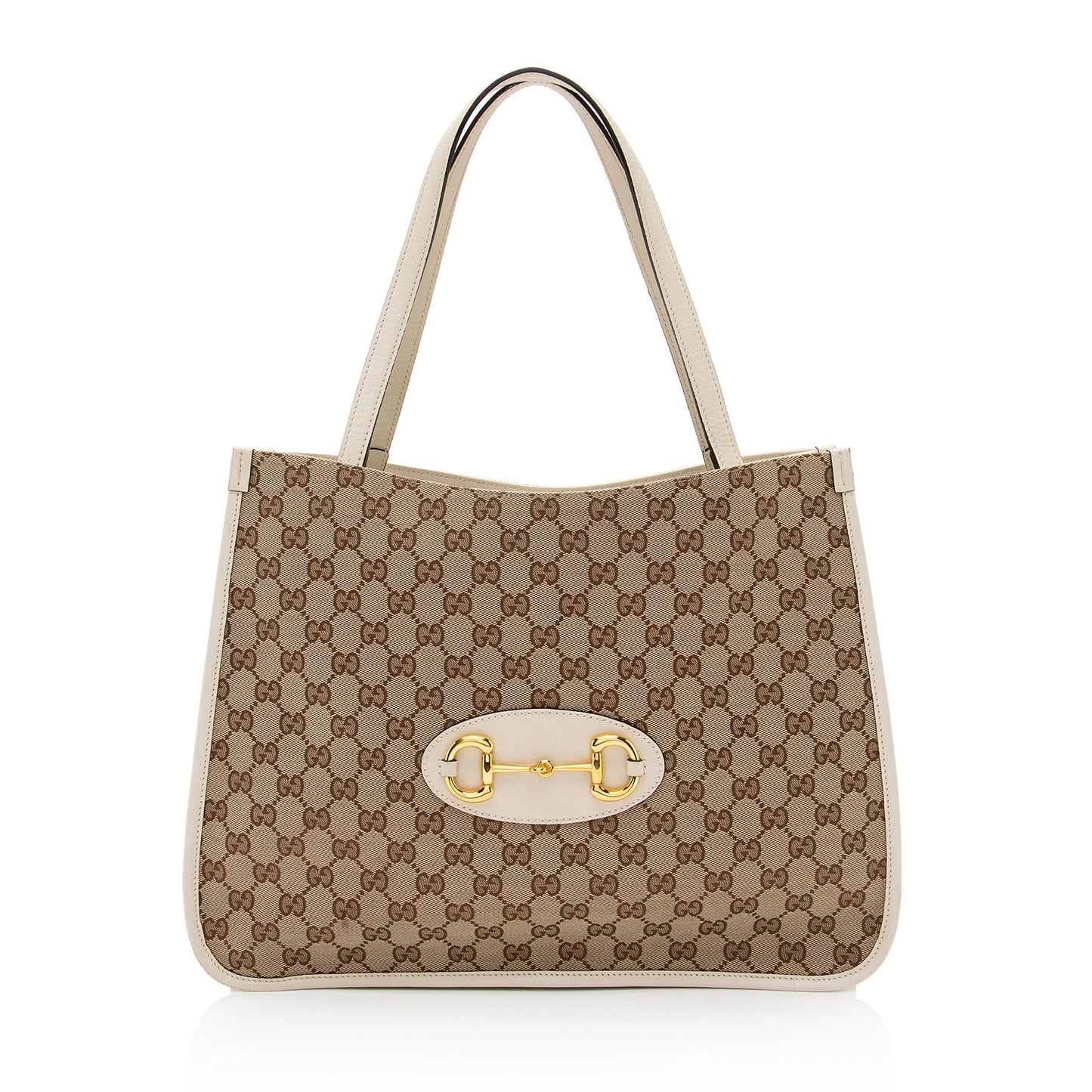 Gucci GG Horsebit SHF-JmQOXy Leather Canvas White Beige Tote Bag