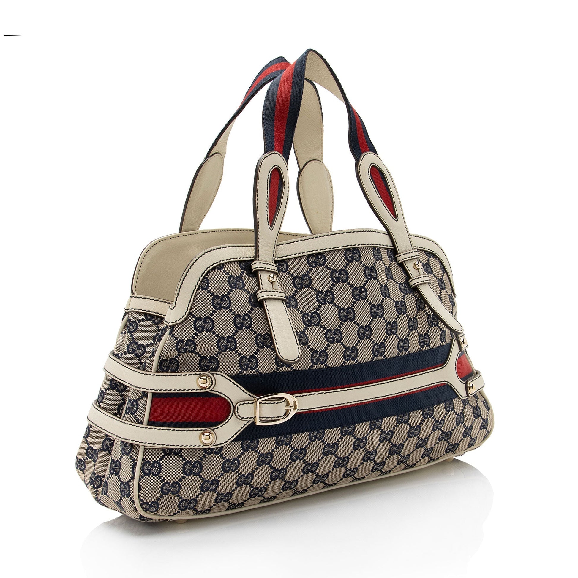 Gucci GG Web SHF-Syij4P Leather Canvas Nylon White Shoulder Bag