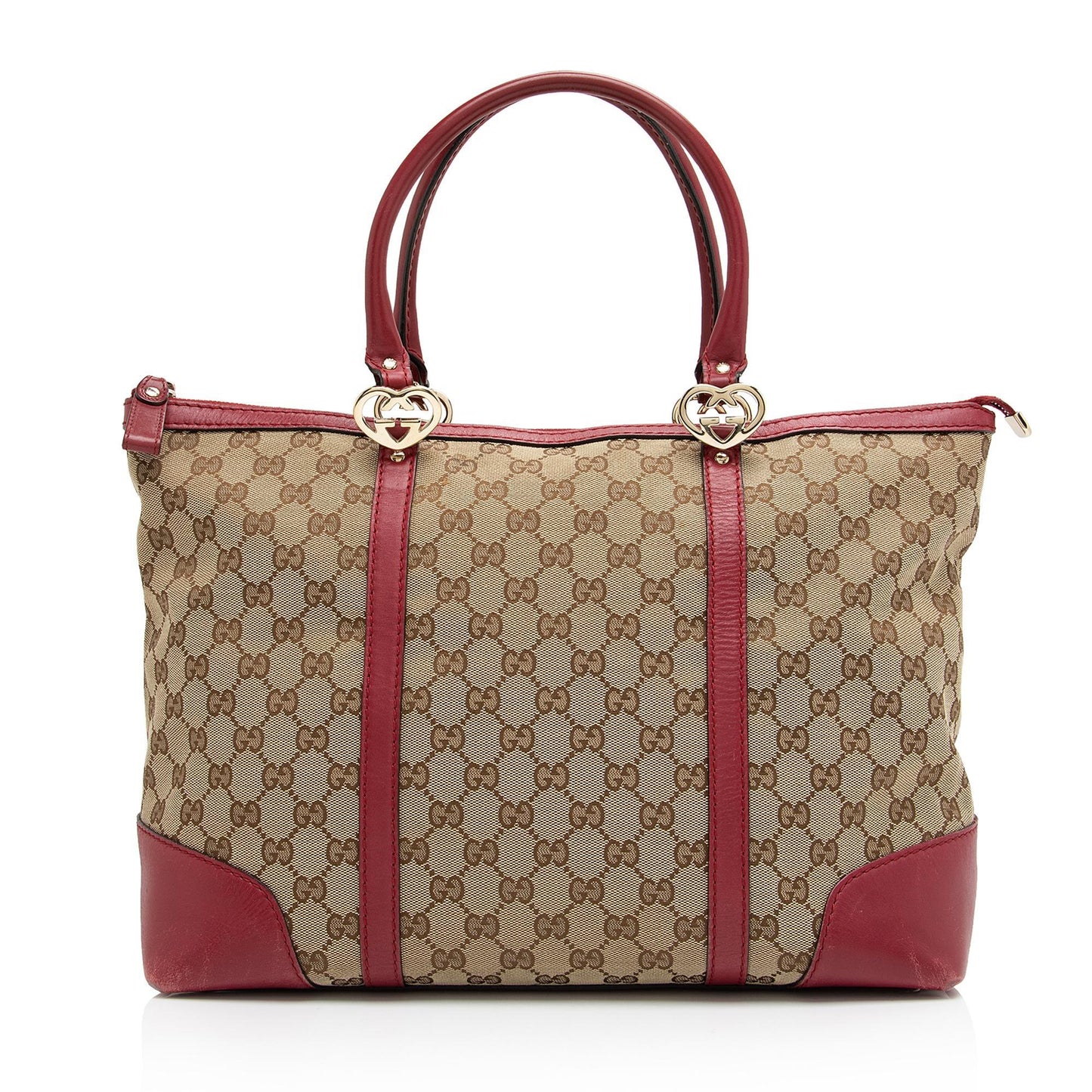 Gucci GG Lovely SHF-Uo4a1Z Leather Canvas Beige Red Tote Bag
