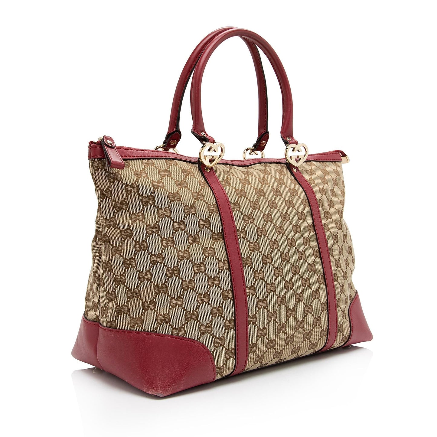 Gucci GG Lovely SHF-Uo4a1Z Leather Canvas Beige Red Tote Bag