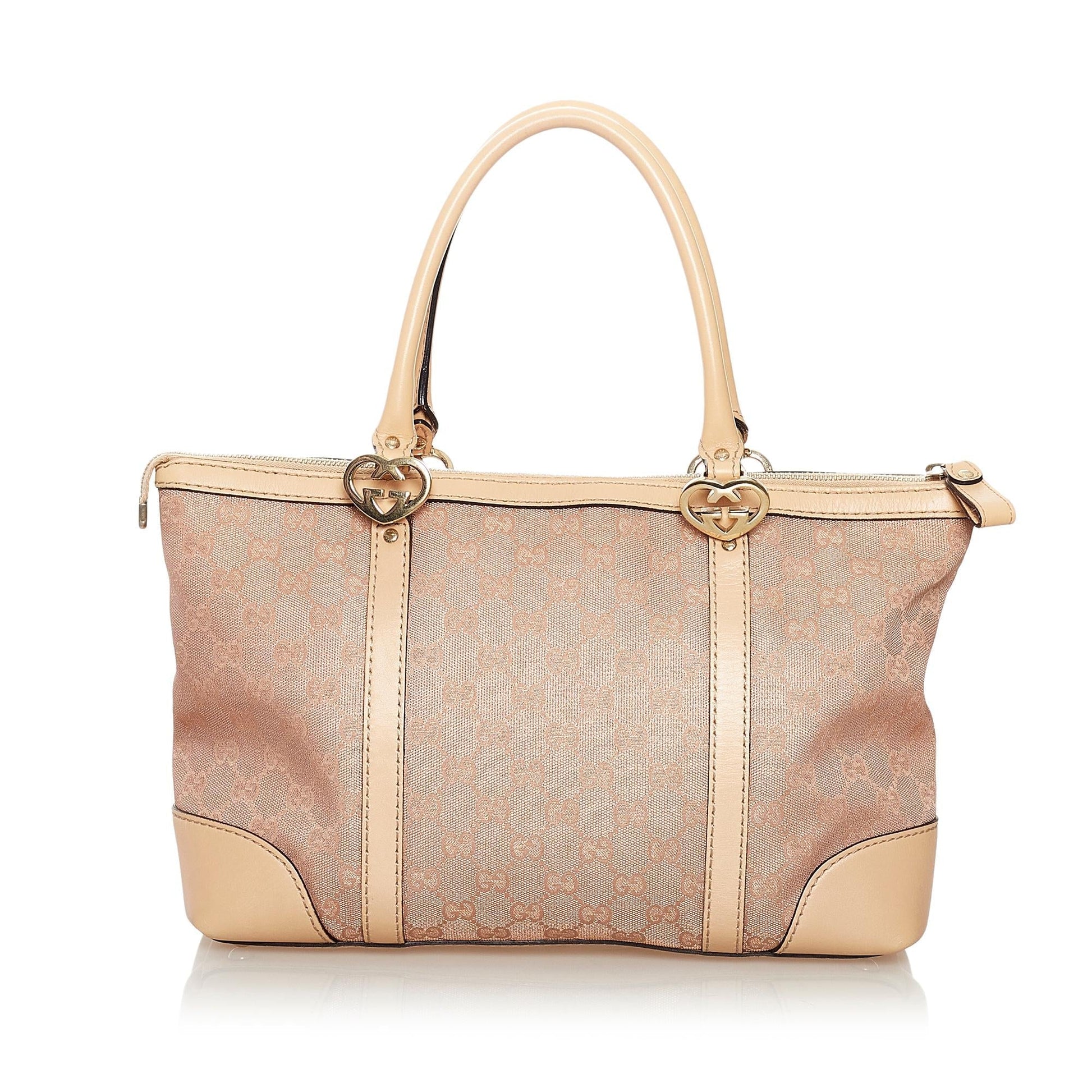 Gucci GG Lovely SHG Canvas Calf Brown Pink Tote Bag