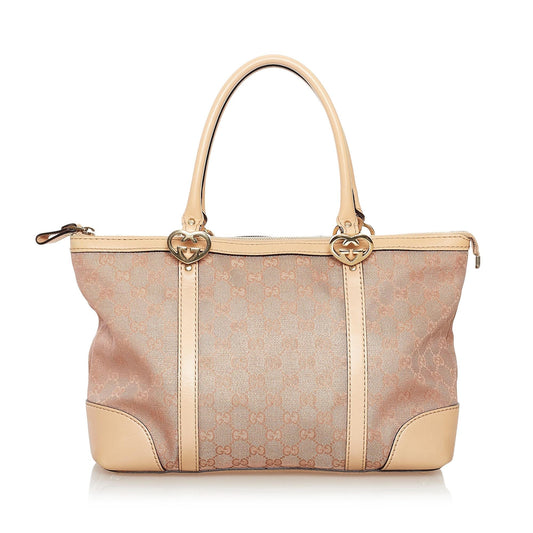 Gucci GG Lovely SHG Canvas Calf Brown Pink Tote Bag