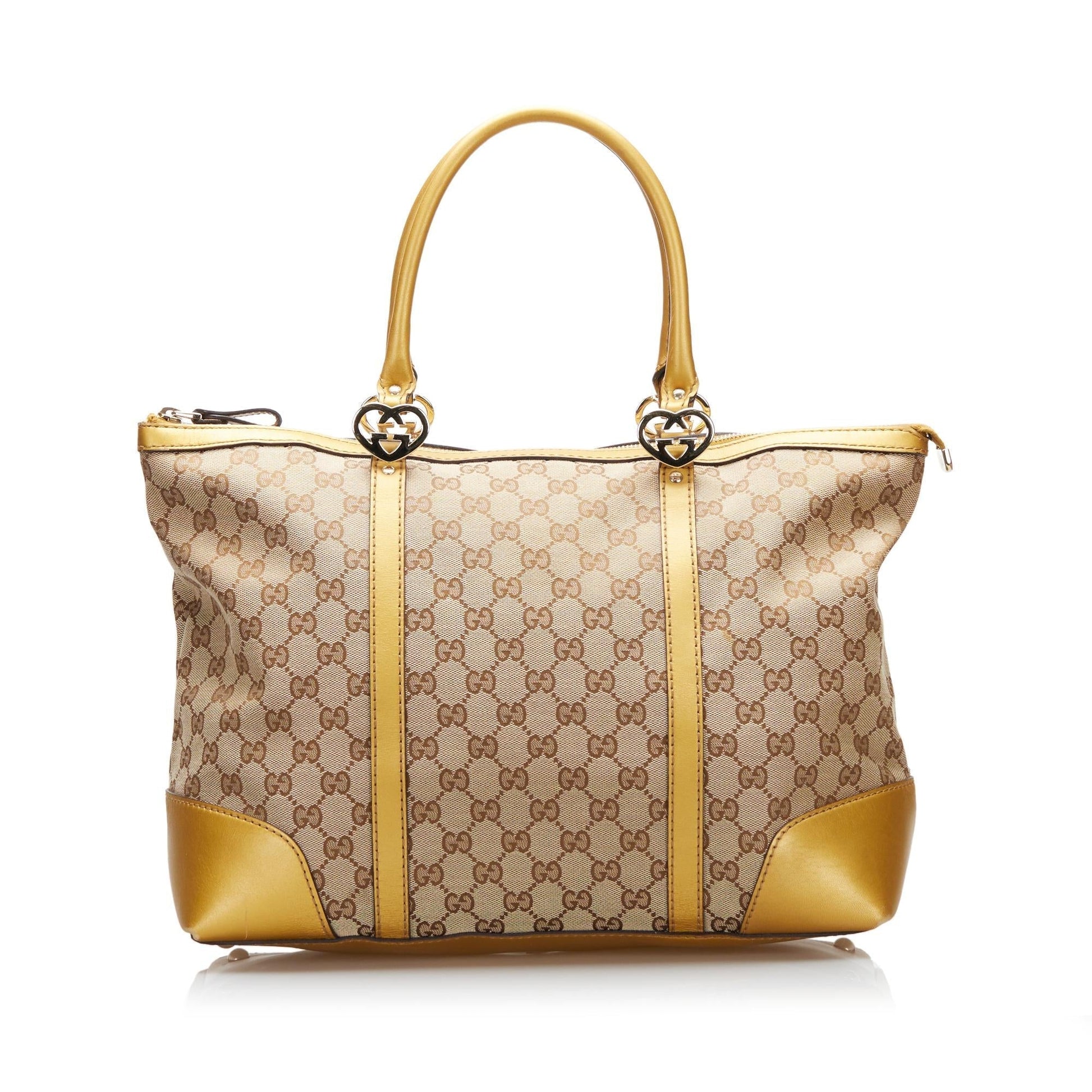 Gucci GG Lovely SHG-ekbP7z Canvas Calf Brown Gold Tote Bag