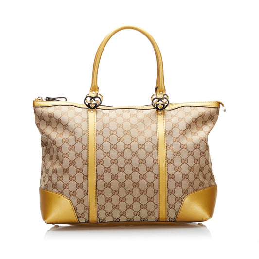 Gucci GG Lovely SHG-ekbP7z Canvas Calf Brown Gold Tote Bag