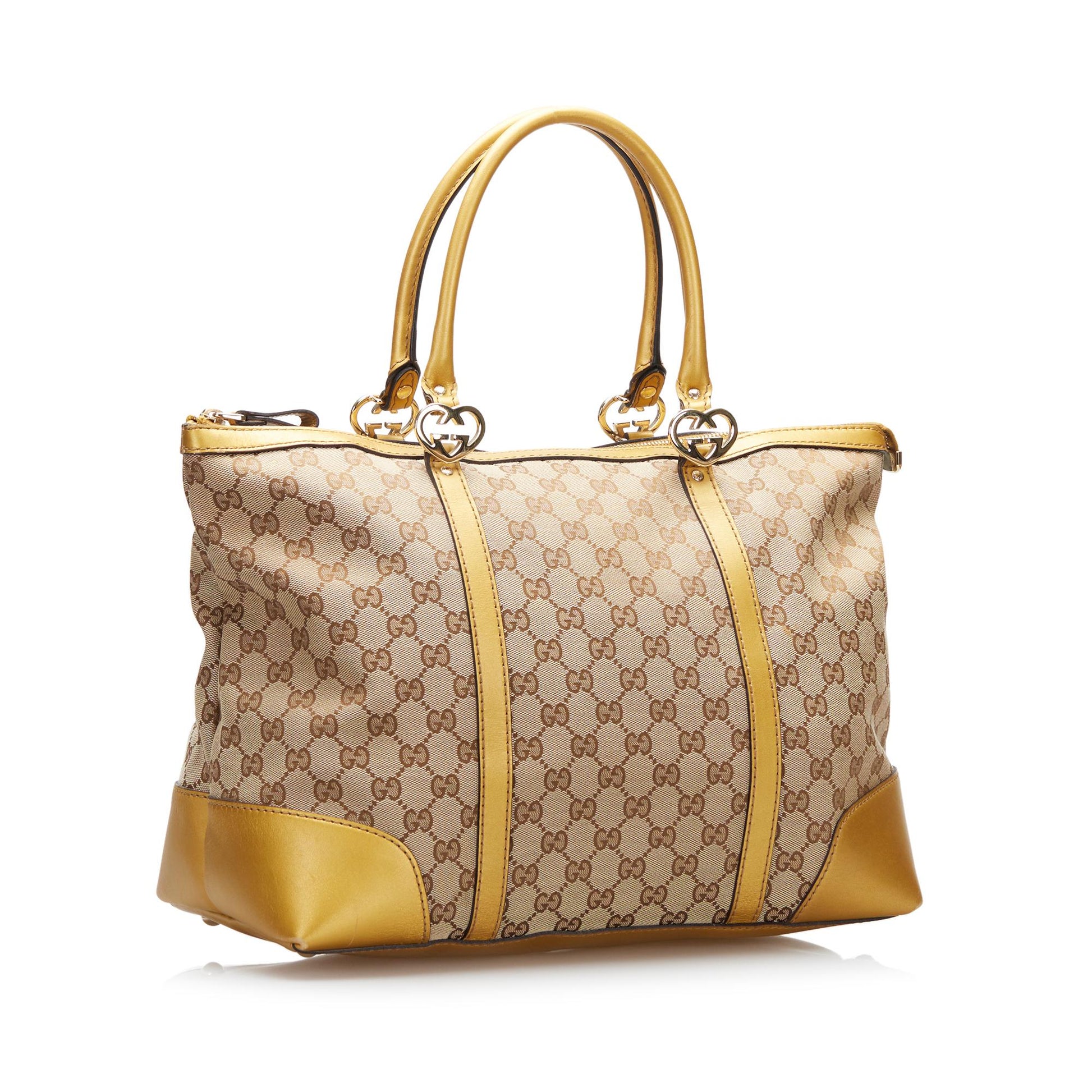 Gucci GG Lovely SHG-ekbP7z Canvas Calf Brown Gold Tote Bag