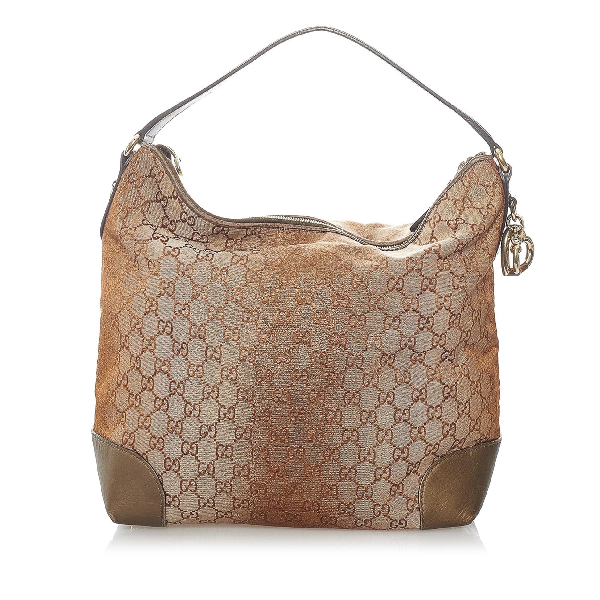 Gucci GG Lurex Heart Bit SHG Canvas Calf Brown Tote Bag Bag Shg