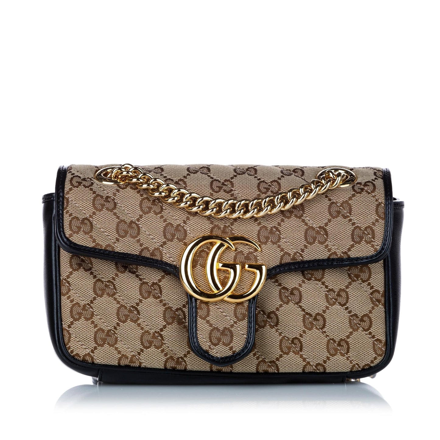 Gucci GG Marmont SHG Canvas Calf Black Brown Crossbody Bag