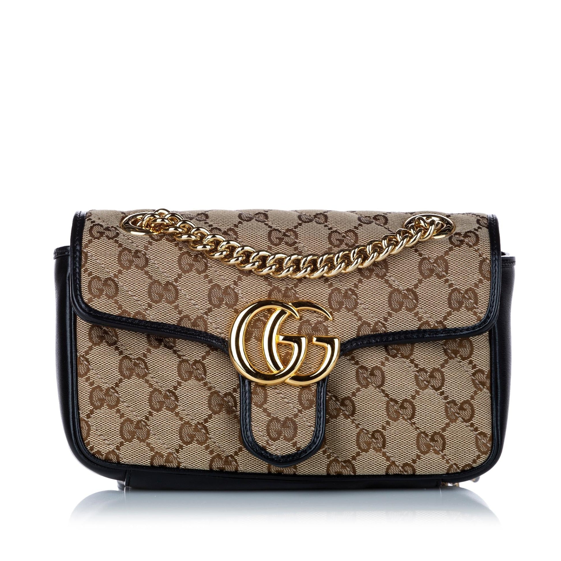 Gucci GG Marmont SHG Canvas Calf Black Brown Crossbody Bag