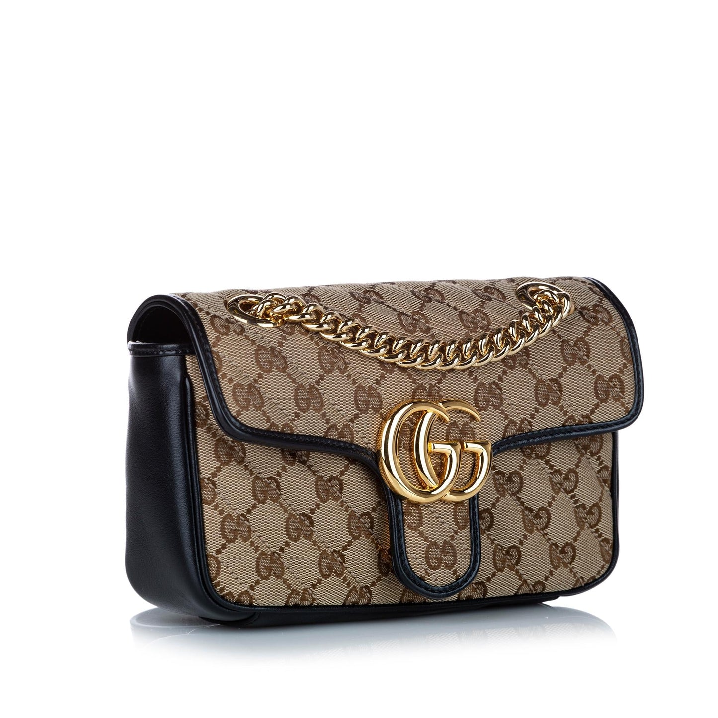 Gucci GG Marmont SHG Canvas Calf Black Brown Crossbody Bag