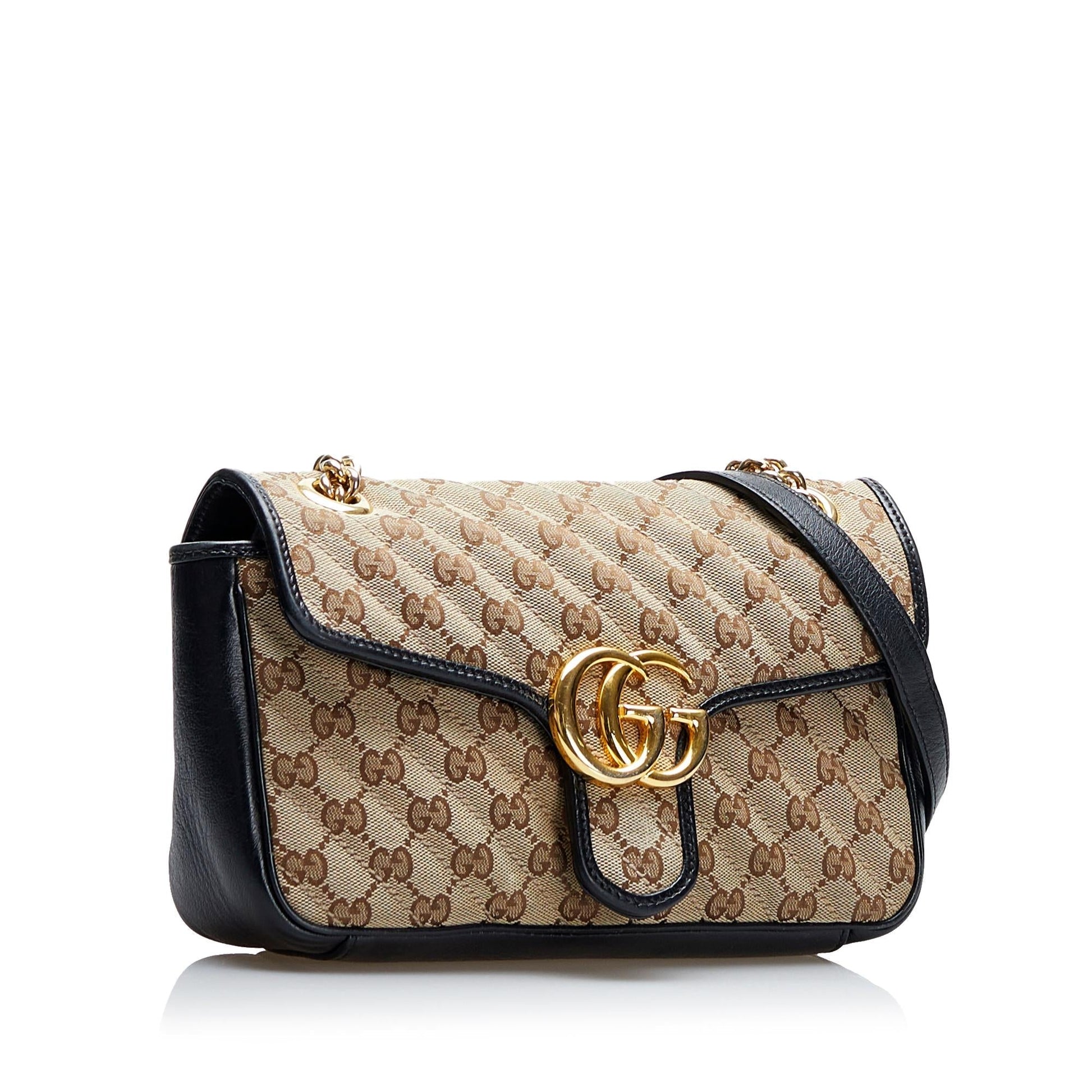 Gucci GG Marmont SHG-2wAlnW Canvas Calf Black Brown Crossbody Bag