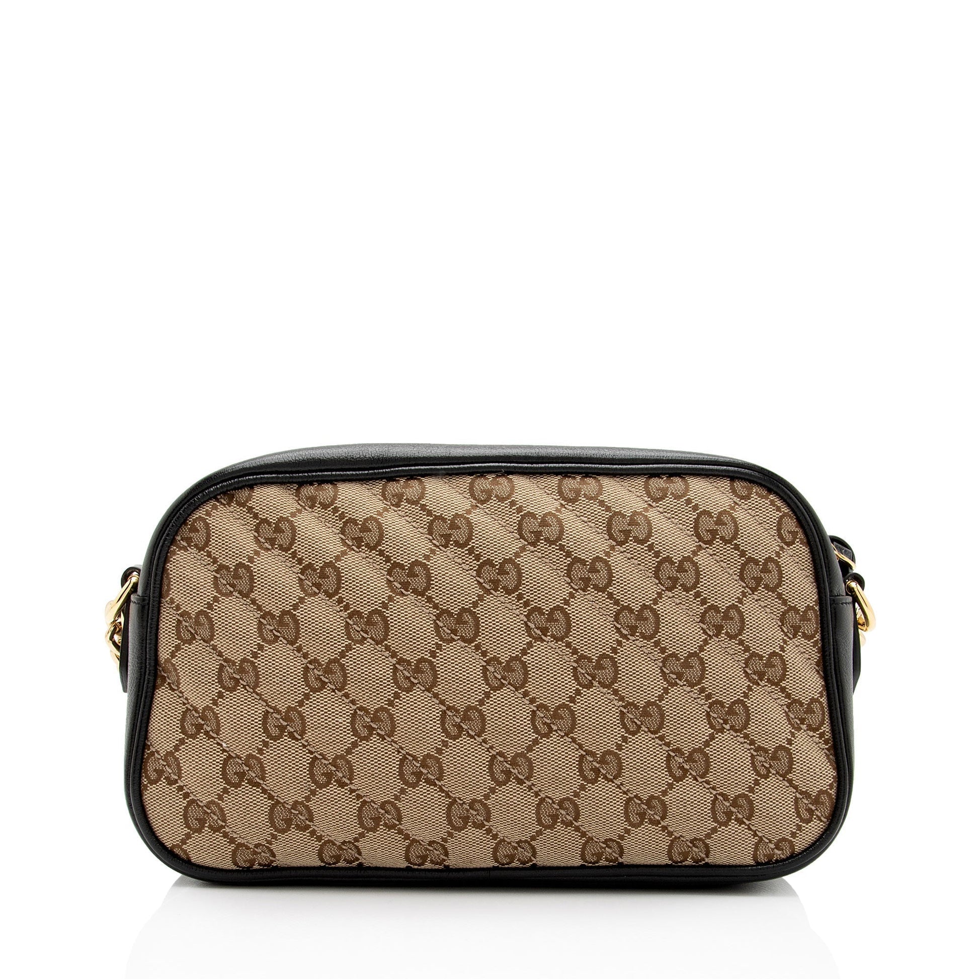 Gucci GG Marmont SHF-WOBoDJ Leather Canvas Black Beige Crossbody Bag