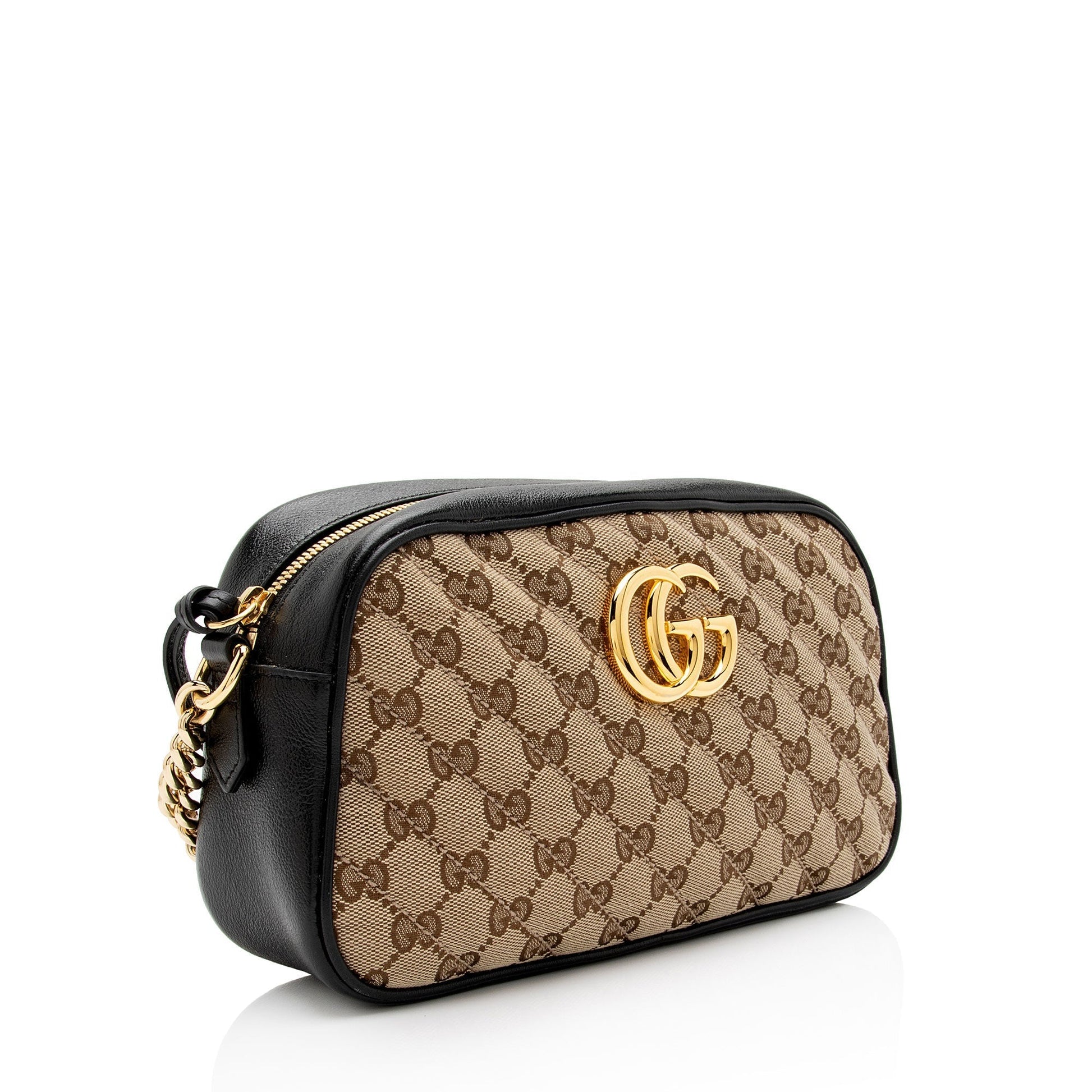 Gucci GG Marmont SHF-WOBoDJ Leather Canvas Black Beige Crossbody Bag