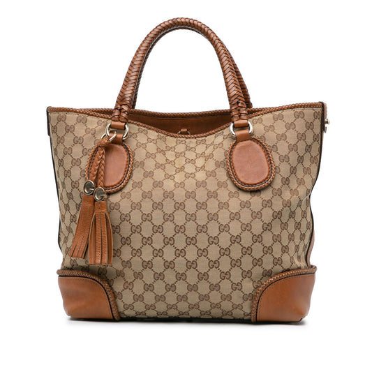 Gucci GG Marrakech SHG-pH7H6g Canvas Calf Brown Tote Bag