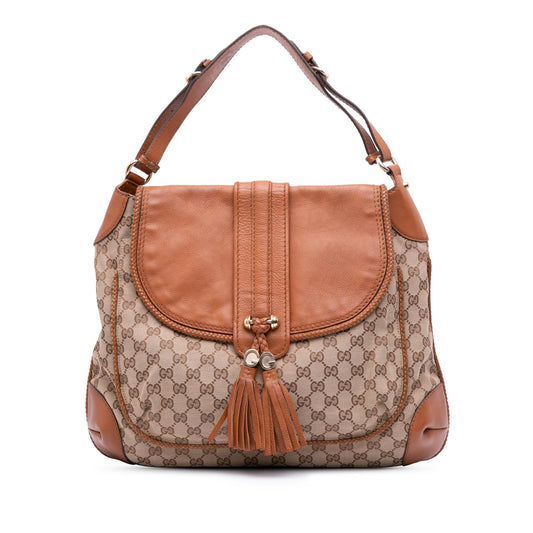 Gucci GG Marrakech Canvas Calf Brown Tote Bag Tote 1