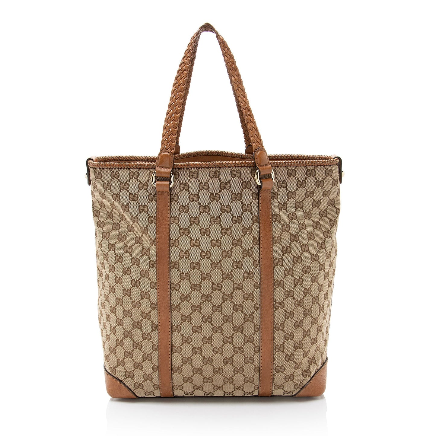Gucci GG Marrakech Leather Canvas Brown Beige Tote Bag