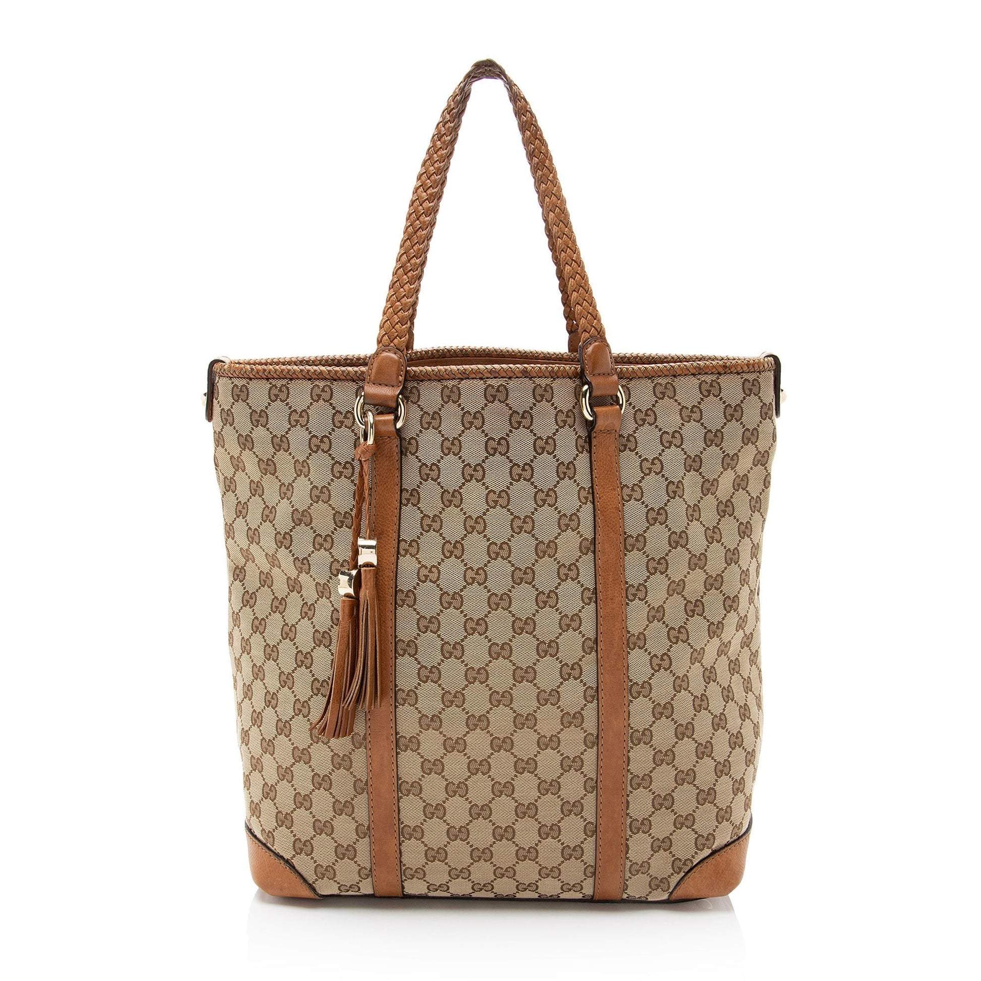 Gucci GG Marrakech Leather Canvas Brown Beige Tote Bag