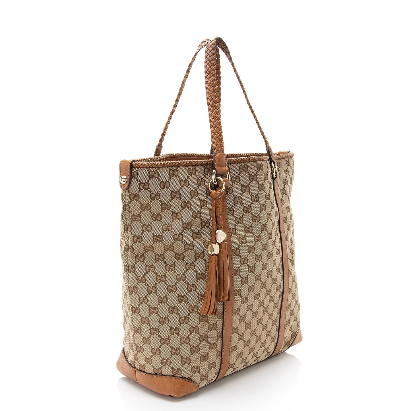 Gucci GG Marrakech Leather Canvas Brown Beige Tote Bag