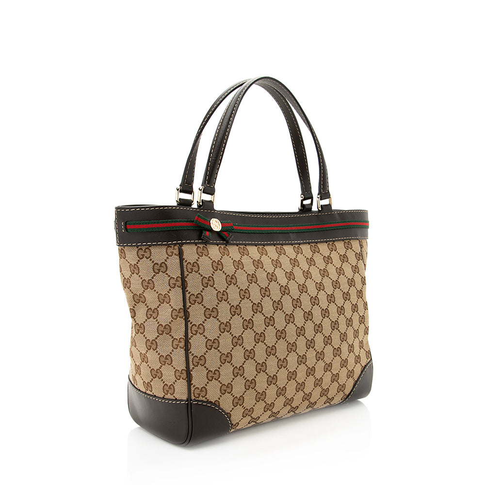 Gucci GG Mayfair SHF Leather Canvas Brown Beige Tote Bag Tote Shf