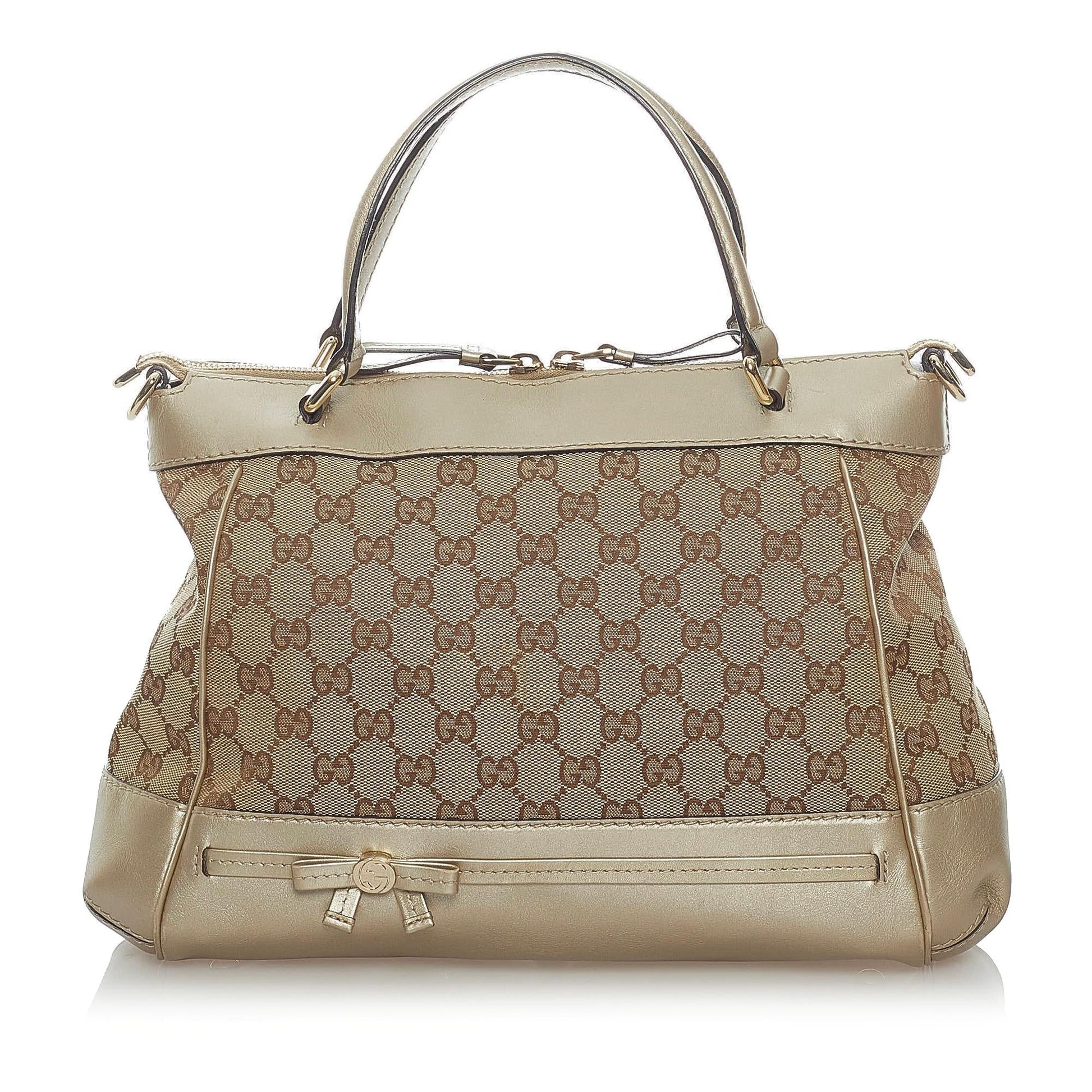 Gucci GG Mayfair SHG Canvas Calf Brown Gold Satchel Bag
