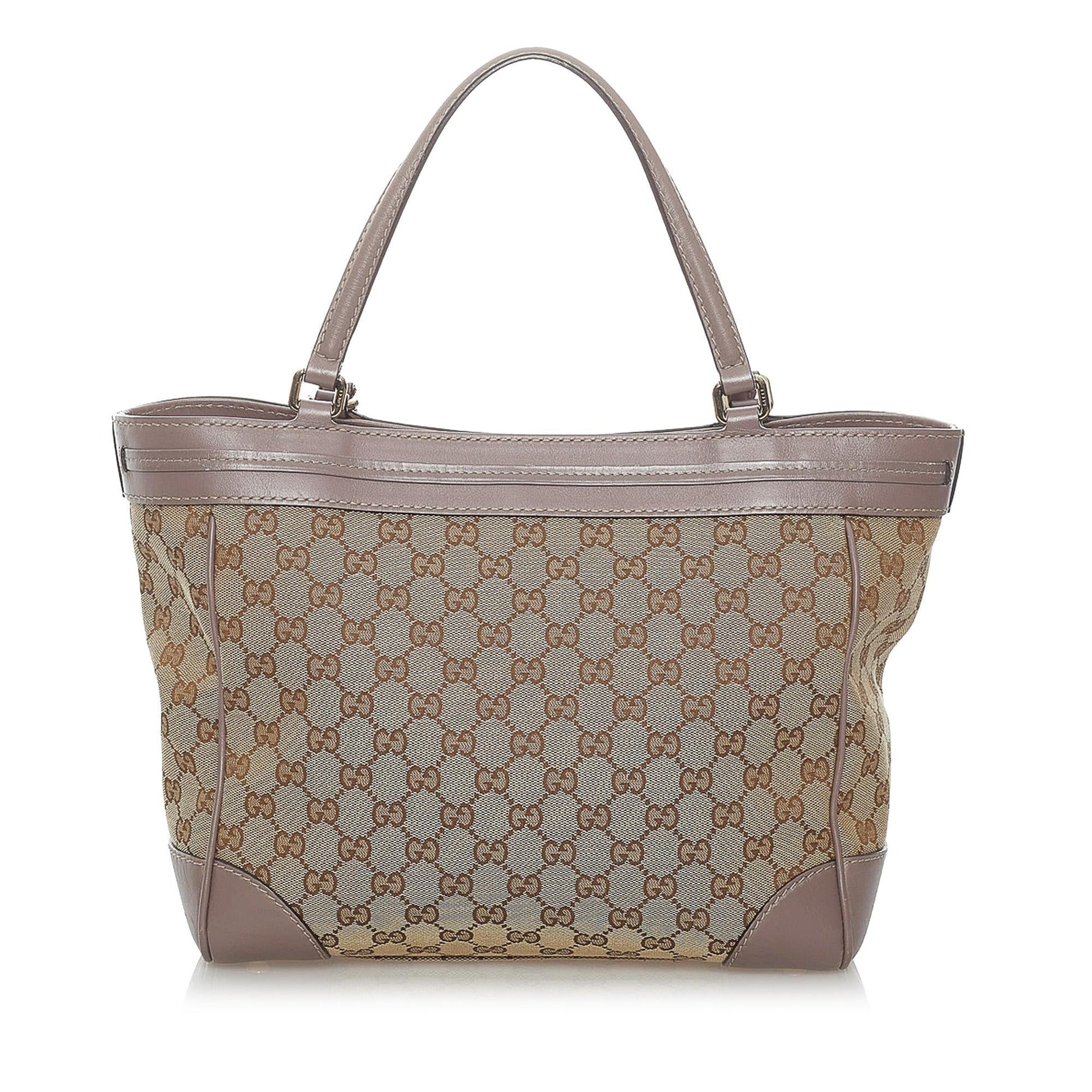 Gucci GG Mayfair SHG Canvas Calf Brown Pink Tote Bag