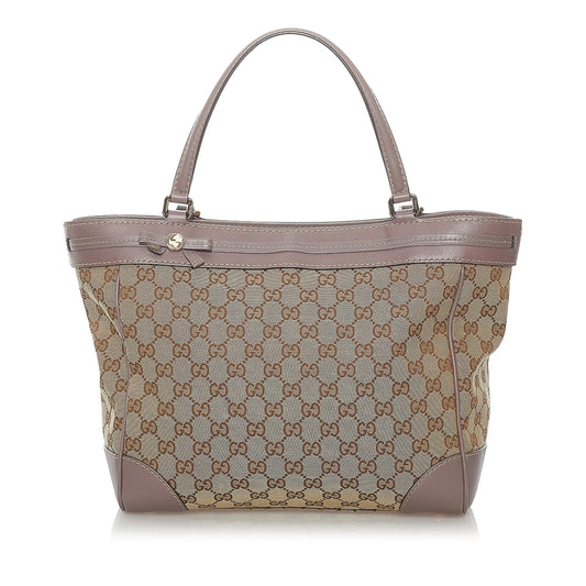 Gucci GG Mayfair SHG Canvas Calf Brown Pink Tote Bag