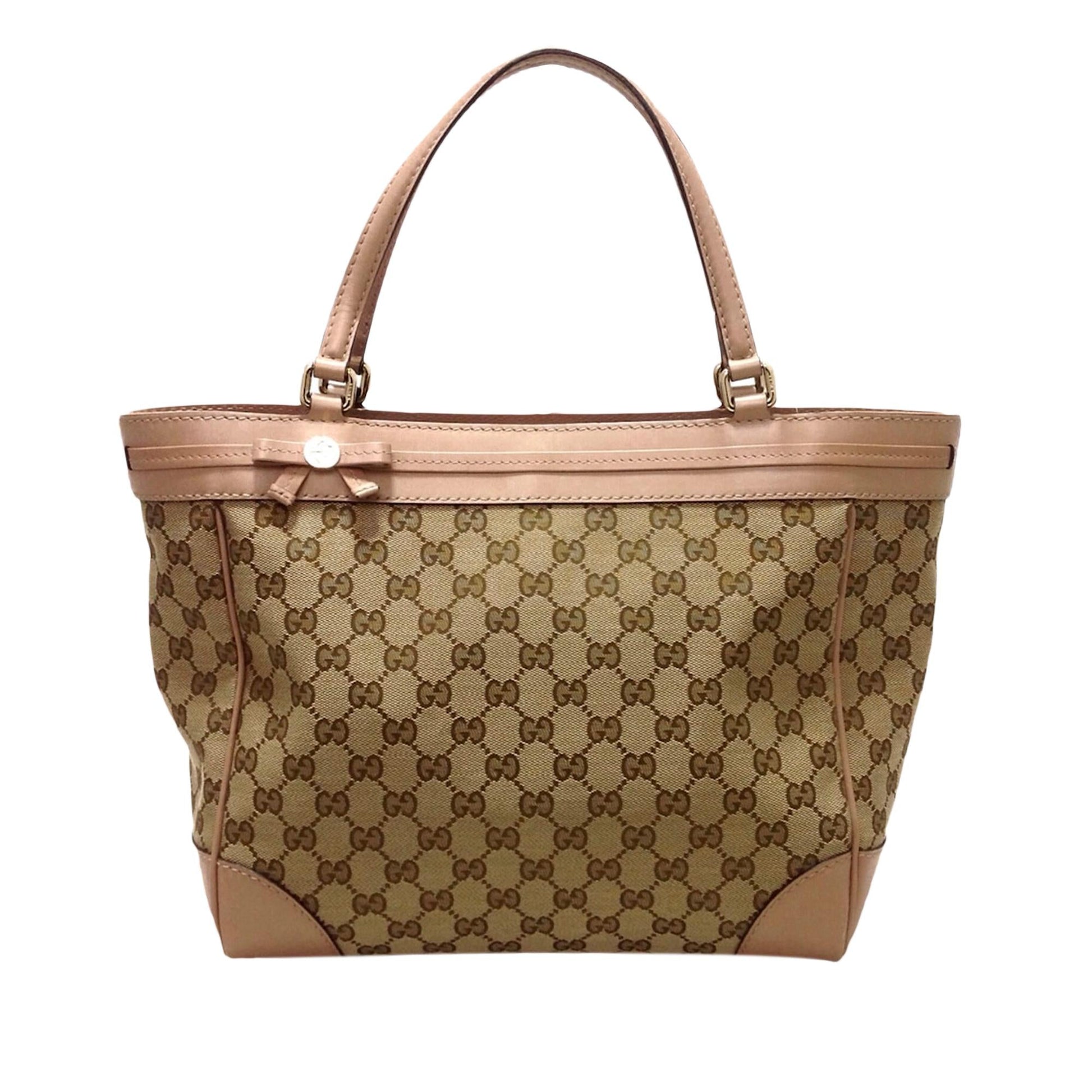 Gucci GG Mayfair SHG Canvas Calf Brown Pink Tote Bag Bag Shg
