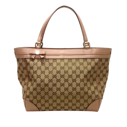 Gucci GG Mayfair SHG Canvas Calf Brown Pink Tote Bag Bag Shg