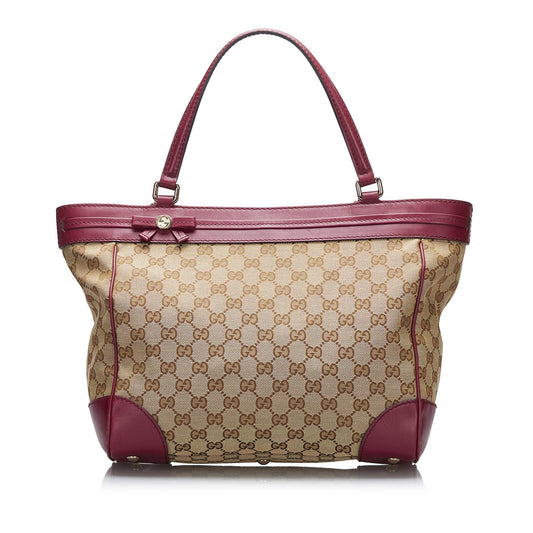 Gucci GG Mayfair SHG-JXk1Nw Canvas Calf Brown Red Tote Bag