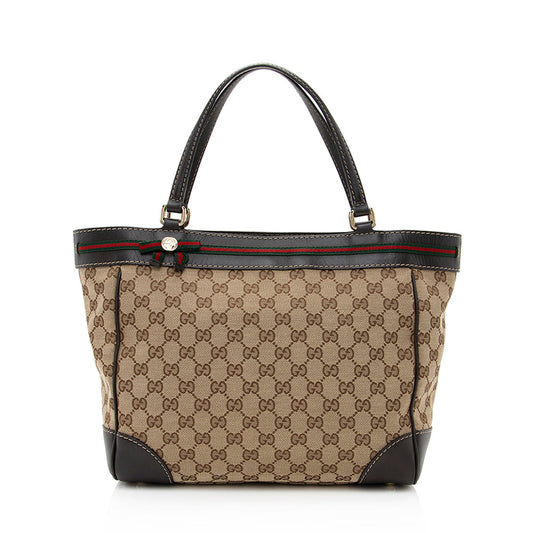 Gucci GG Mayfair SHF Leather Canvas Brown Beige Tote Bag