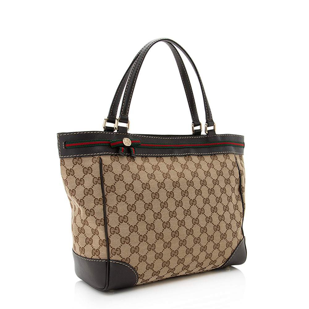 Gucci GG Mayfair SHF Leather Canvas Brown Beige Tote Bag