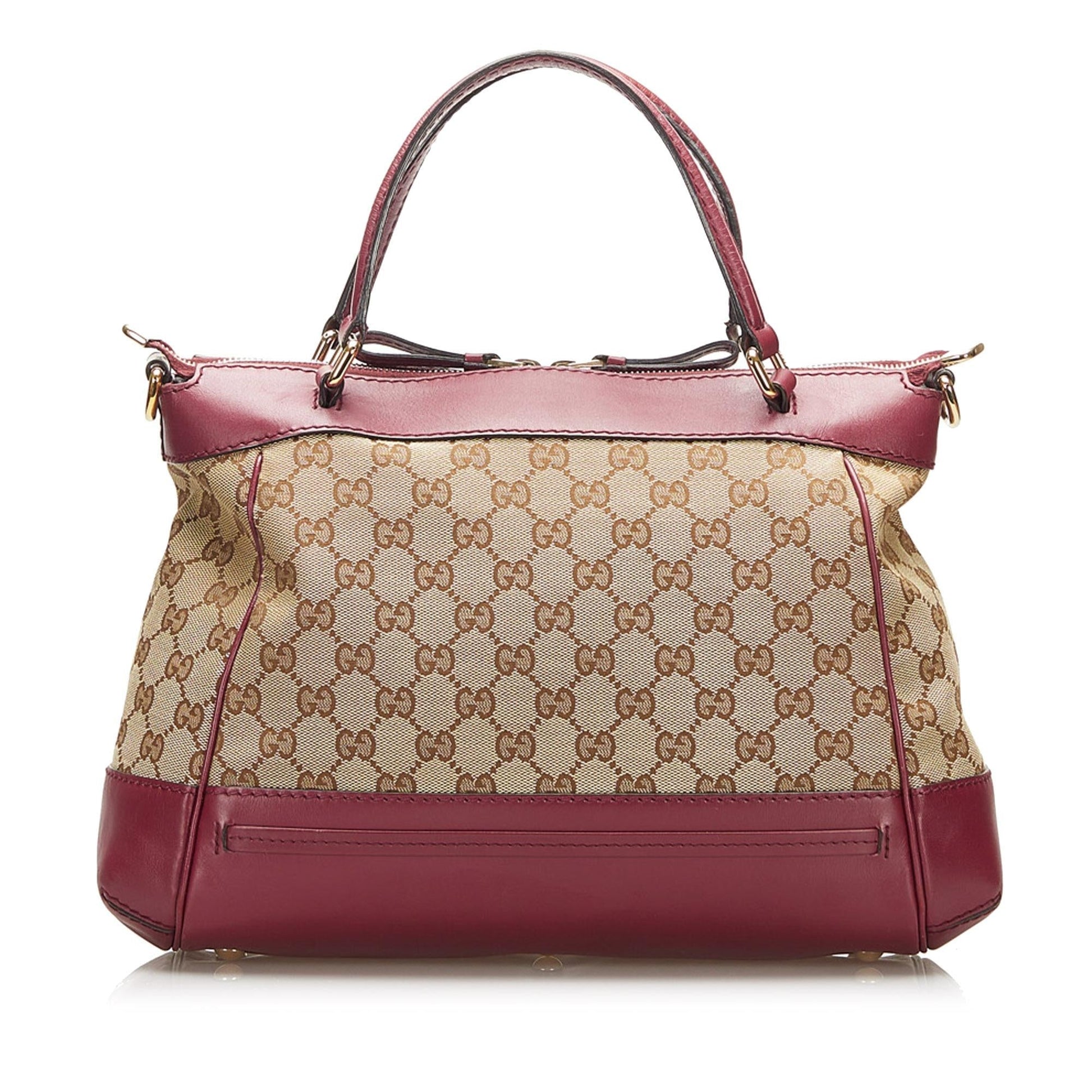 Gucci GG Mayfair SHG Canvas Calf Brown Red Satchel Bag