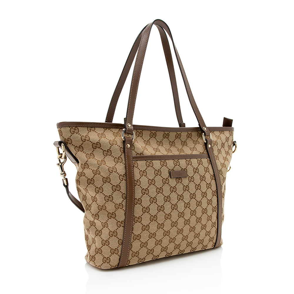 Gucci GG SHF Leather Canvas Brown Beige Tote Bag Tote Shf
