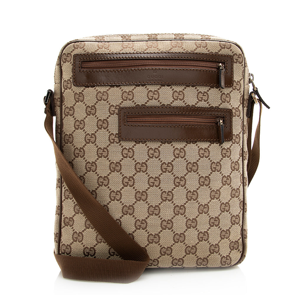 Gucci GG Messenger SHF Leather Canvas Nylon Brown Shoulder Bag Bag Shf