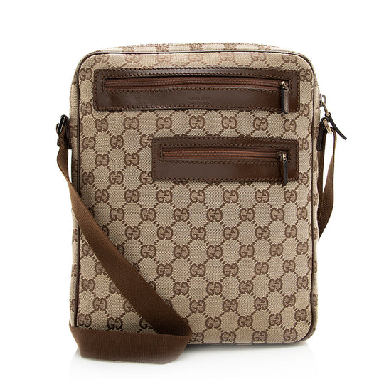 Gucci GG Messenger SHF Leather Canvas Nylon Brown Shoulder Bag Bag Shf
