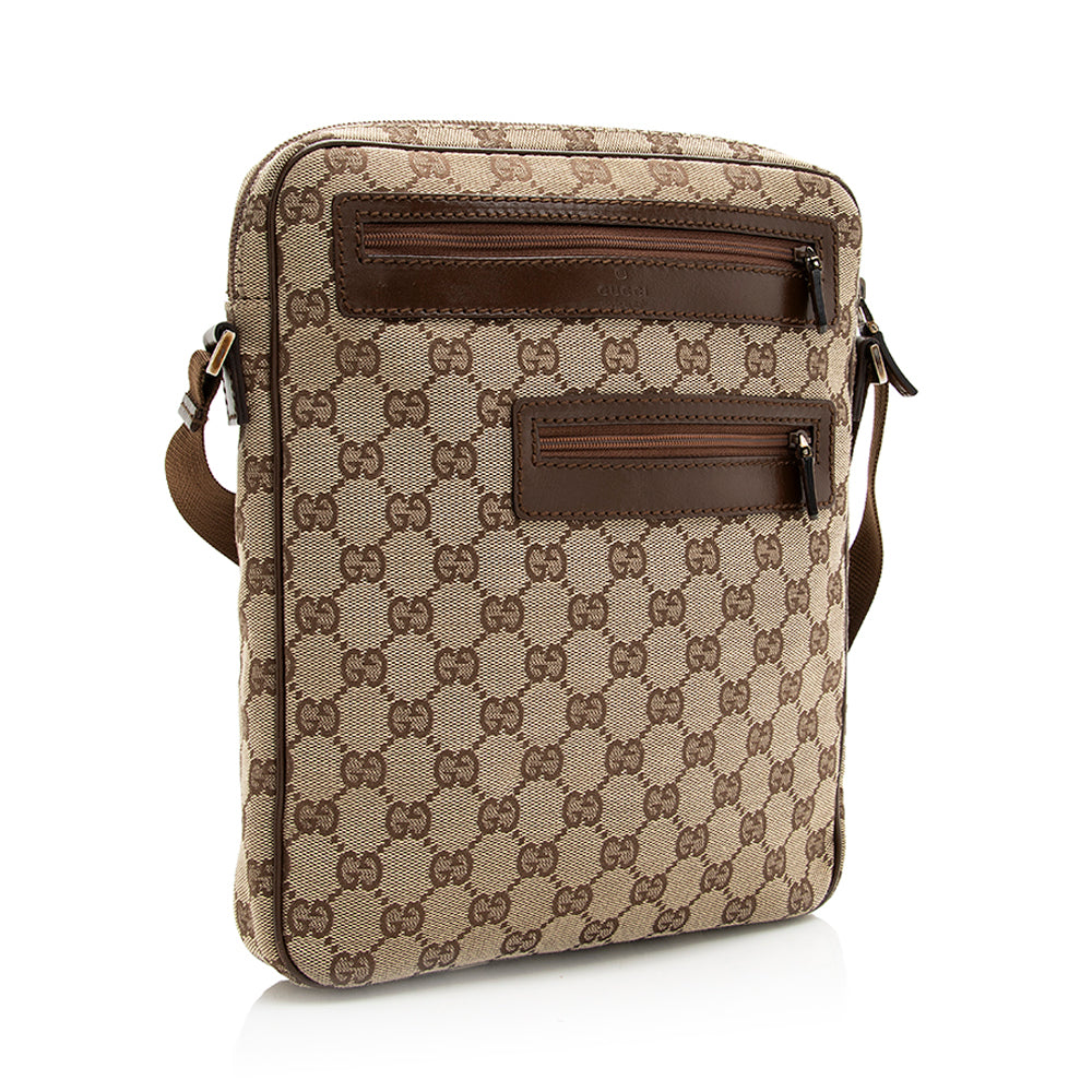 Gucci GG Messenger SHF Leather Canvas Nylon Brown Shoulder Bag Bag Shf