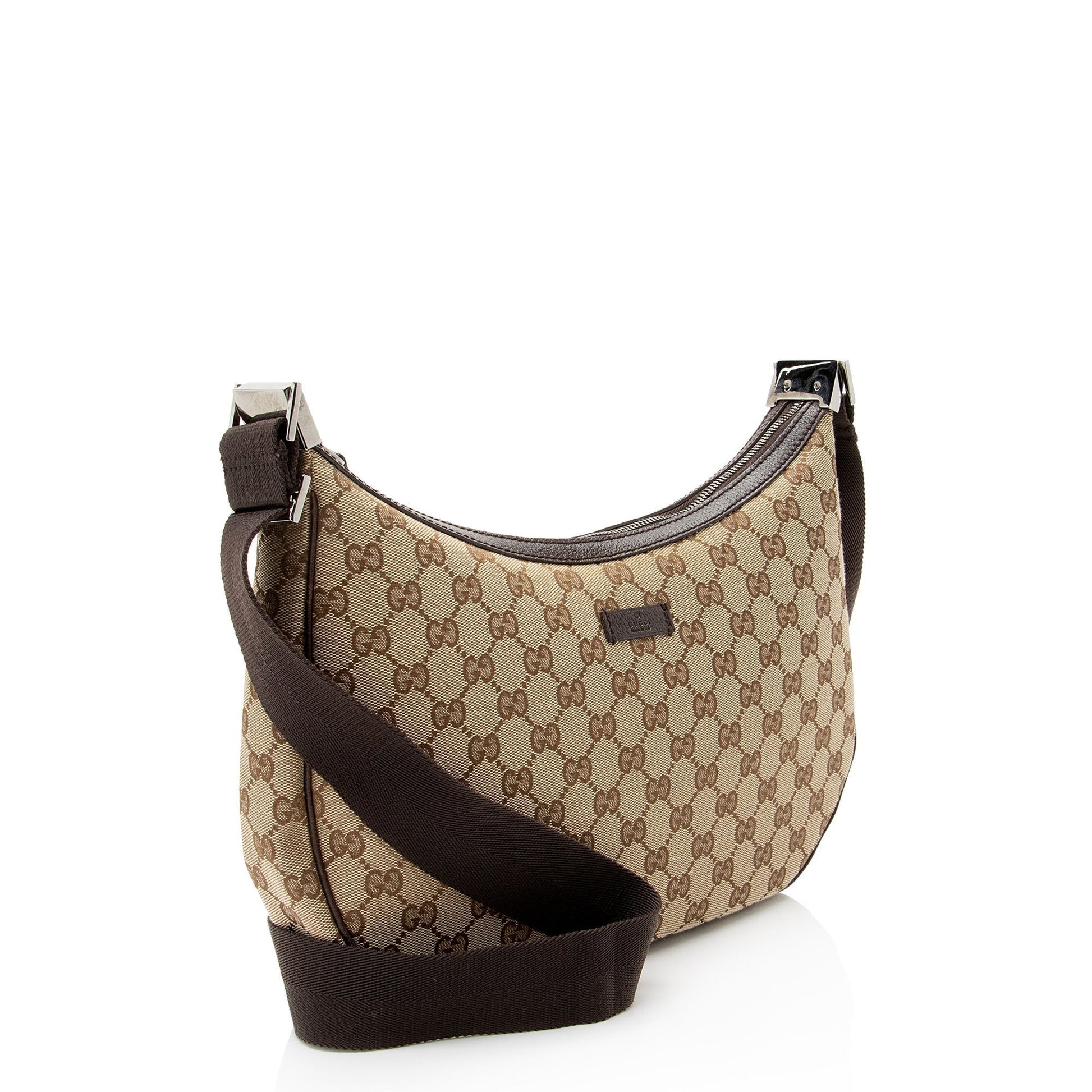 Gucci GG Leather Canvas Nylon Brown Crossbody Bag