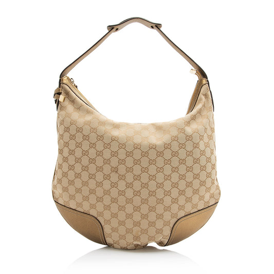 Gucci GG Metallic Princy SHF Leather Canvas Beige Gold Shoulder Bag