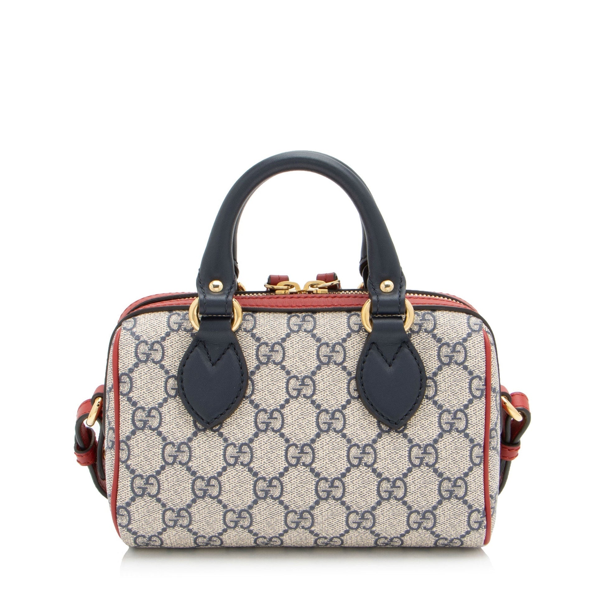 Gucci GG Supreme Boston Leather Canvas Blue Mini Satchel Bag