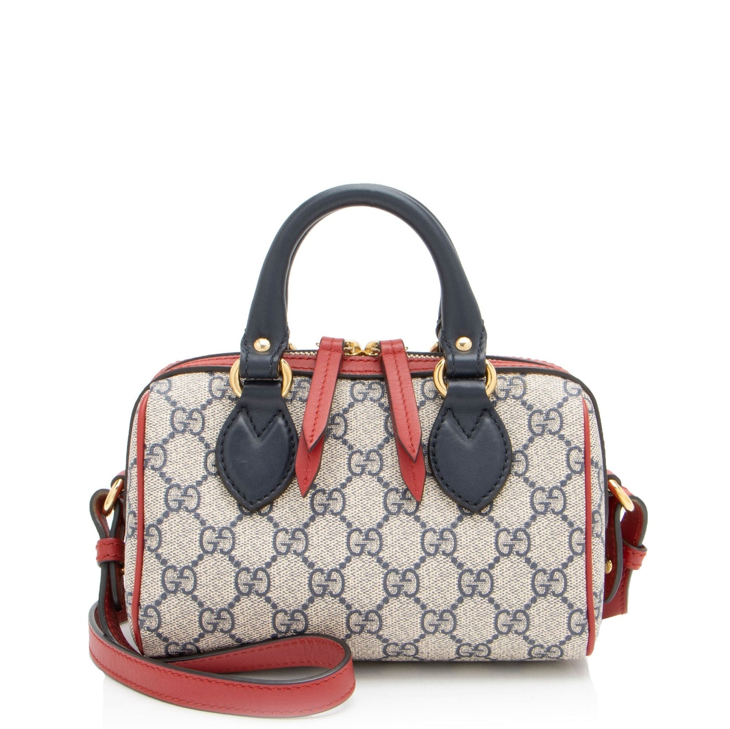 Gucci GG Supreme Boston Leather Canvas Blue Mini Satchel Bag