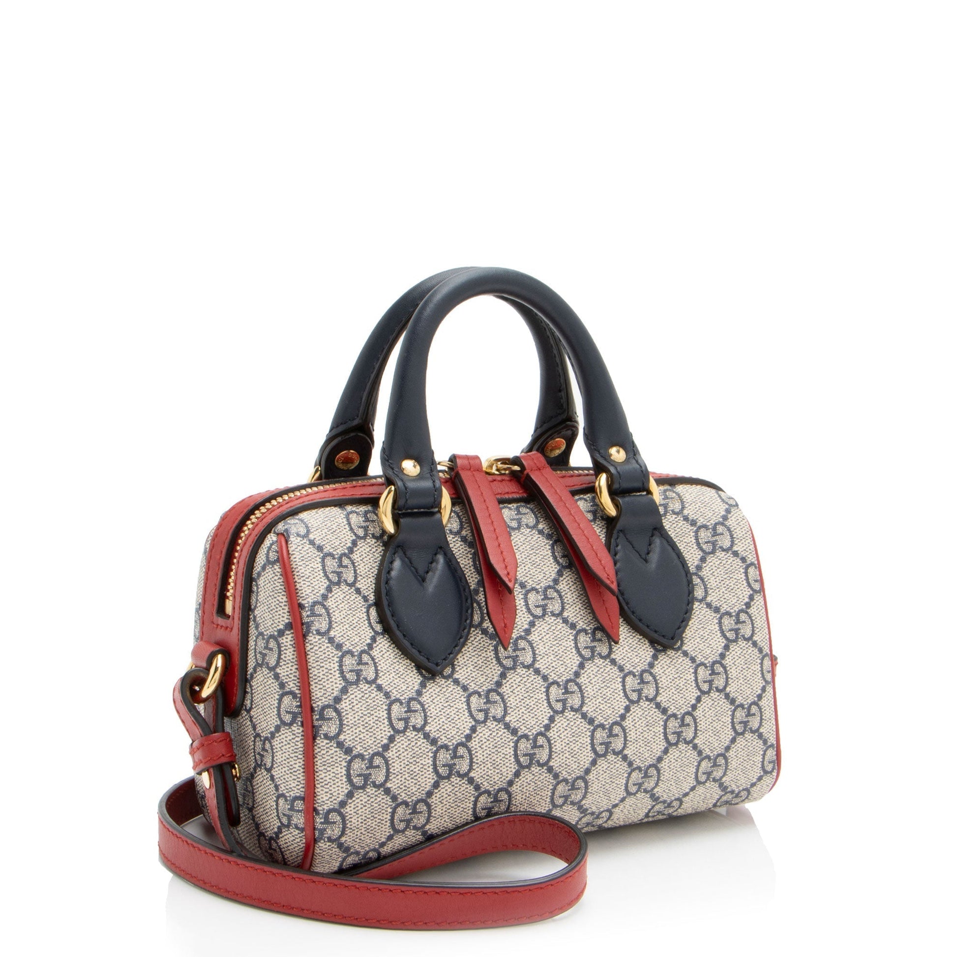 Gucci GG Supreme Boston Leather Canvas Blue Mini Satchel Bag